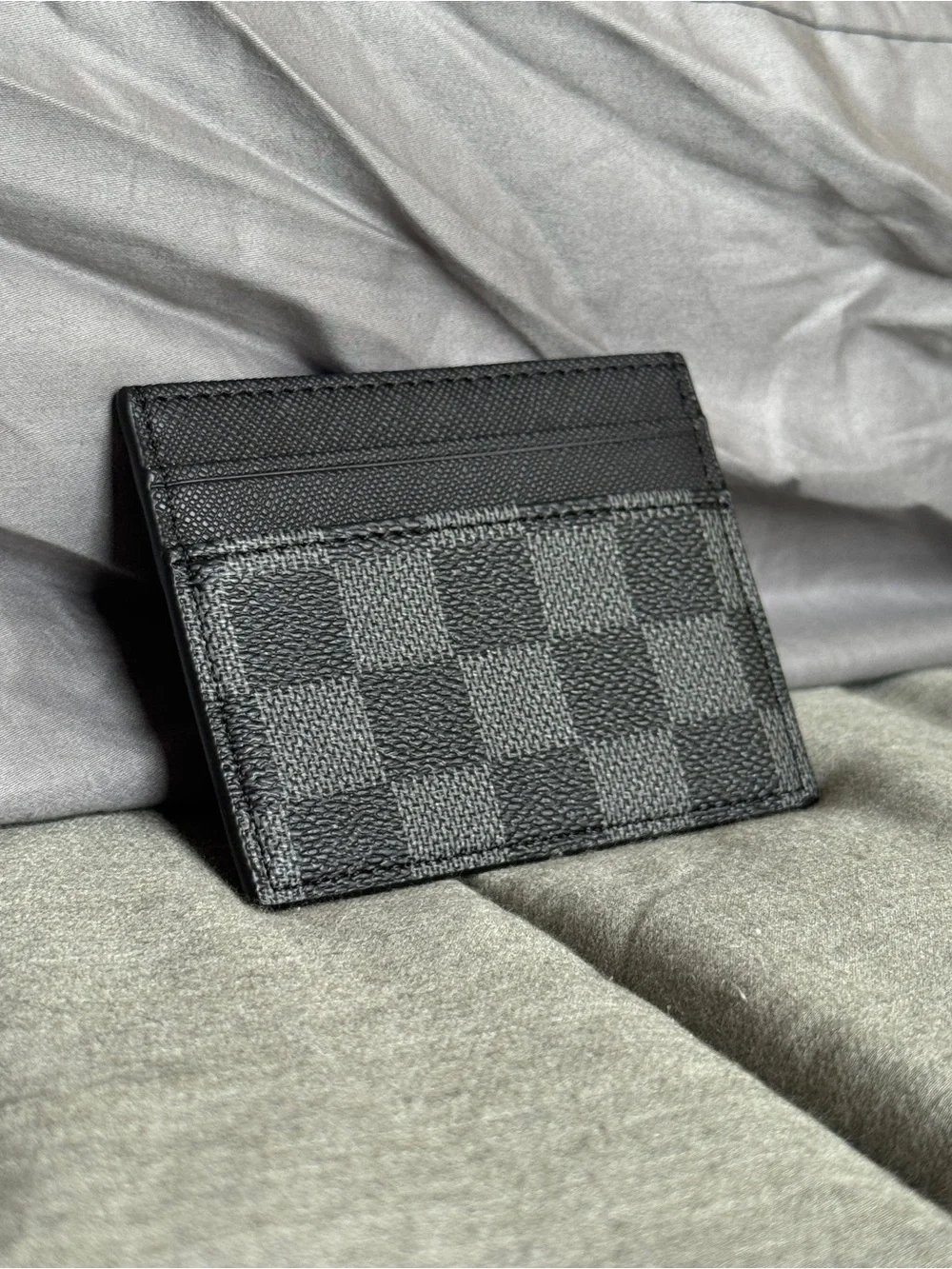 Designer-Style Black Check Card Holder